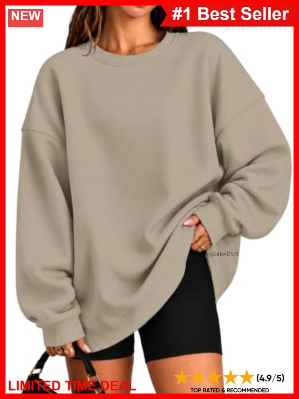 Oversized Crewneck Fleece Sweatshirt Long Sleeve Pullover Women's Casual Top